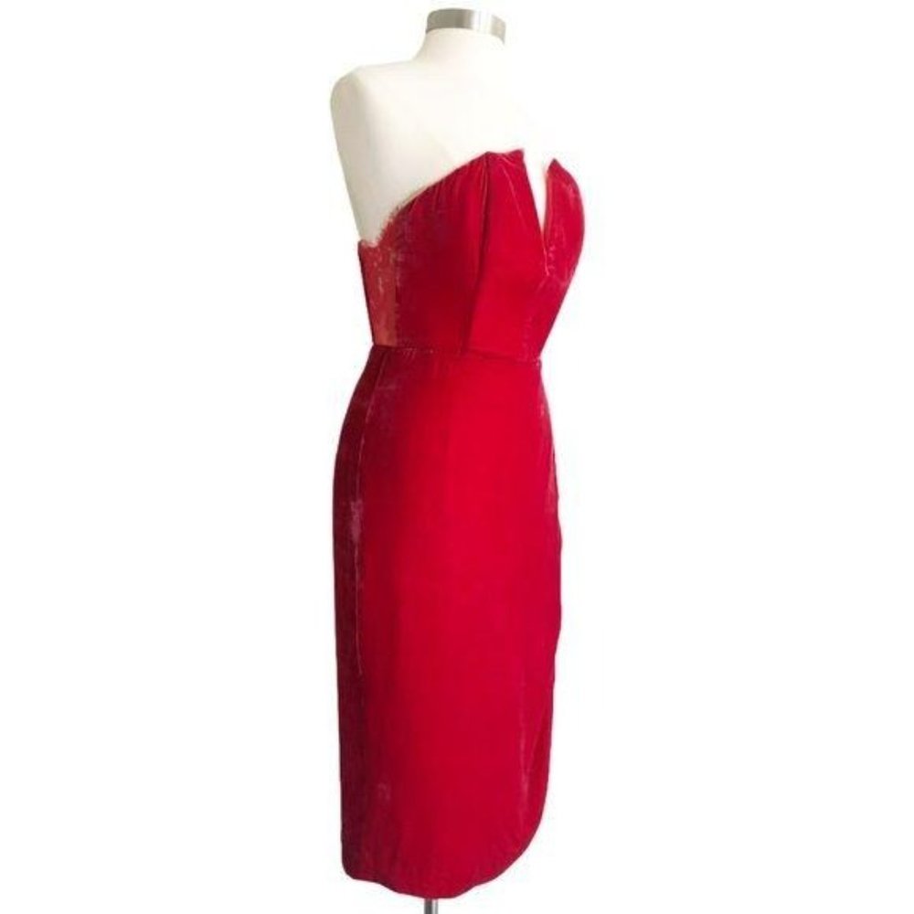 NBD Red Crushed Velvet Lace Back Strapless Dress M - Picture 2 of 7